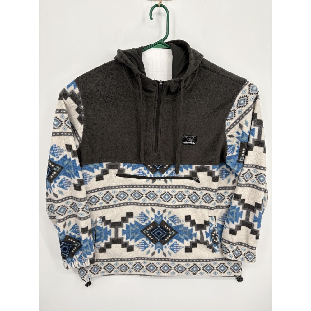 Men's Massive Outdoor Long Sleeve Southwestern Aztec 1/2 Zip Fleece Hoodie, XL